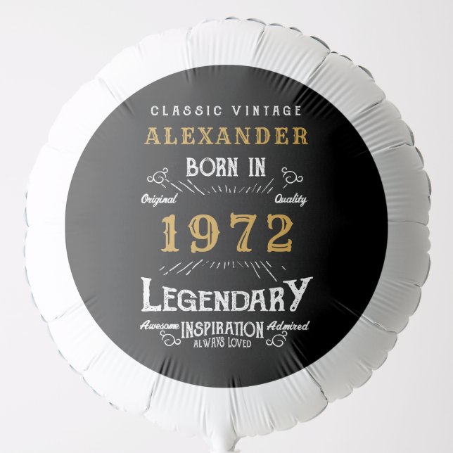 50th Birthday 1972 Black Gold Add Name Retro Balloon (Front)