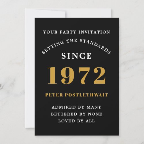 50th Birthday 1972 Black Gold Elegant Chic Invitation