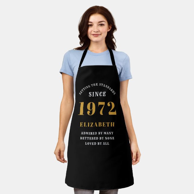 50th Birthday 1972 Black Gold For Her Personalized Apron (Worn)