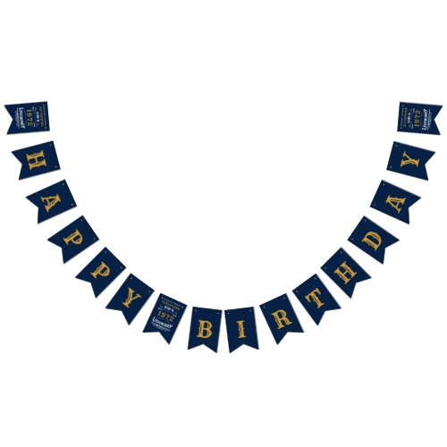 50th Birthday 1972 Blue Gold Add Name Retro Bunting Flags