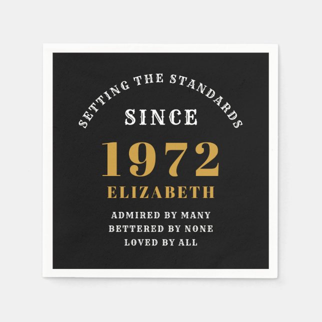 50th Birthday 1972 Elegant Chic Gold Black Napkins (Front)