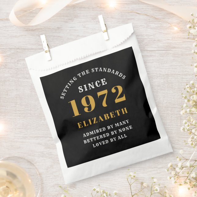 50th Birthday 1972 Elegant Gold Black Chic Favor Bag (Clipped)