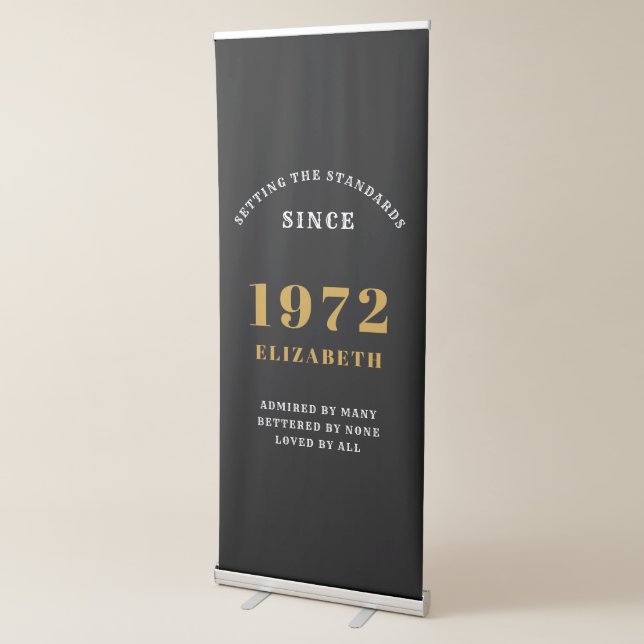 50th Birthday 1972 Elegant Gold Black Chic Retractable Banner (3/4)