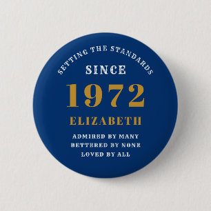 50th Birthday 1972 Elegant Gold Blue Chic Button