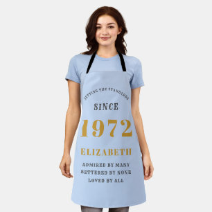 50th Birthday 1972 Elegant Gold Blue Grey Apron
