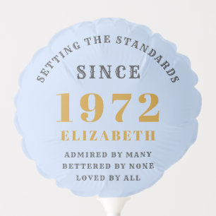 50th Birthday 1972 Elegant Gold Blue Grey Balloon