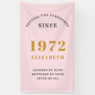 50th Birthday 1972 Elegant Gold Pink Grey Banner