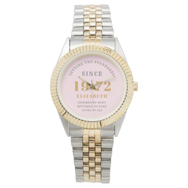50th Birthday 1972 Elegant Pink Grey Chic Woman's Watch (Front)