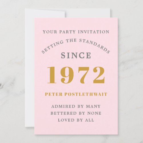 50th Birthday 1972 Pink Gold Elegant Chic Invitation