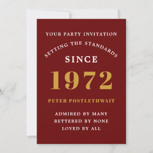 50th Birthday 1972 Red Gold Elegant Chic Invitation