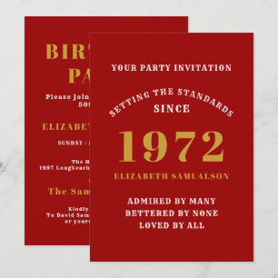 50th Birthday 1972 Red Gold Standards Invitation