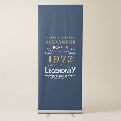 50th Birthday 1972 Vintage Blue Gold Legendary Retractable Banner