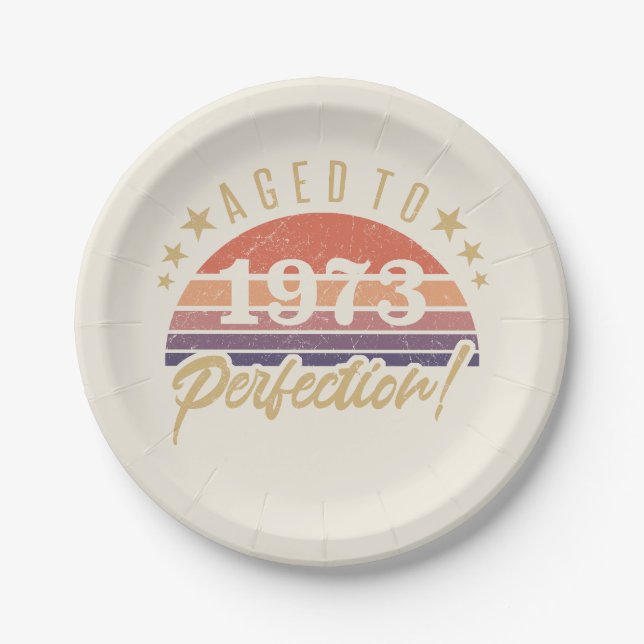 50th Birthday 1973 Aged To Perfection Paper Plates (Front)