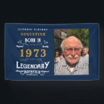 50th Birthday 1973 Legendary Blue And Gold Banner<br><div class="desc">Say Happy 50th Birthday. Add your name,  year and photograph to this personalized birthday banner. A wonderful custom blue birthday design with white and gold vintage style typography. More gifts and party supplies available with the "Legendary" design in the store.</div>