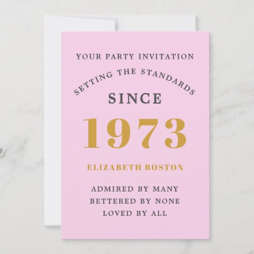 50th Birthday 1973 Pink Grey Add Name Year Invitation