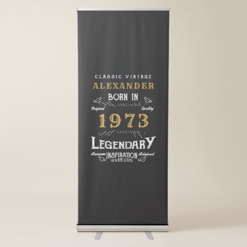 50th Birthday 1973 Vintage Black Gold Legendary Retractable Banner