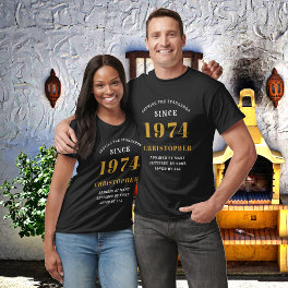 50th Birthday 1974 Add Name Black Gold Party T-Shirt