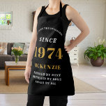 50th Birthday 1974 Name Chic Elegant Black Gold Apron<br><div class="desc">Elegant Black & Gold Chic Apron - 50th Birthday 1974 Name Personalized Kitchen & BBQ Essentials. Celebrate a fabulous birthday with style and practicality! This Elegant Black & Gold Chic Apron, personalized for those born in 1974, is the perfect accessory for the culinary enthusiast in your life. Its eye-catching design,...</div>