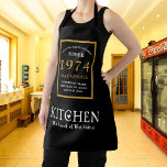 50th Birthday 1974 Name Elegant Black Gold Chic Apron<br><div class="desc">Elegant Black & Gold Chic Apron - 50th Birthday 1974 Name Personalized Kitchen & BBQ Essentials. Celebrate a fabulous birthday with style and practicality! This Elegant Black & Gold Chic Apron, personalized for those born in 1974, is the perfect accessory for the culinary enthusiast in your life. Its eye-catching design,...</div>