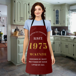 50th Birthday 1975 Name Chic Elegant Red Gold Apron