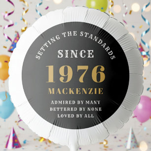 50th Birthday 1976 Add Name Black Gold Balloon