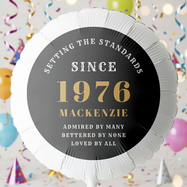 50th Birthday 1976 Add Name Black Gold Balloon (Born 1976 birthday balloon. Party background.)