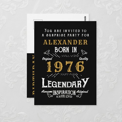 50th Birthday 1976 Black Gold Legend Invitation