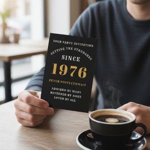 50th Birthday 1976 Black Gold Personalized For Him Invitation