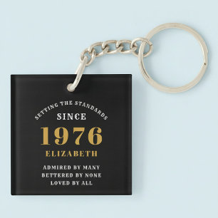 50th Birthday 1976 Black Gold Personalized Keychain