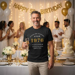 50th Birthday 1976 Black White Gold Elegant Name T-Shirt<br><div class="desc">A personalized design for that birthday celebration. Add the name to this vintage retro style design for a custom birthday gift. Easily edit the name and year with the template provided. A wonderful custom birthday gift. More gifts and party supplies for that party celebration available in the store.</div>