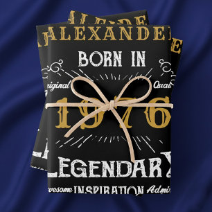 50th Birthday 1976 Legend Vintage Black Wrapping Paper Sheets