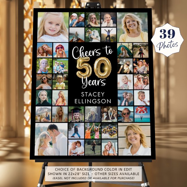 50th Birthday 39 Photo Collage Cheers to 50 Years Foam Board (Creator Uploaded)