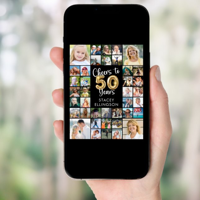 50th Birthday 39 Photo Collage Cheers to Years Poster (Front Digital)