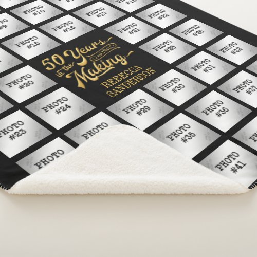 50th Birthday 44 Photo Collage Black and Gold Sherpa Blanket