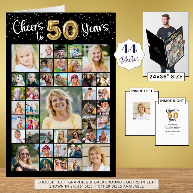 50th Birthday 44 Photo Collage Cheers to 50 Years Card (Creator Uploaded)