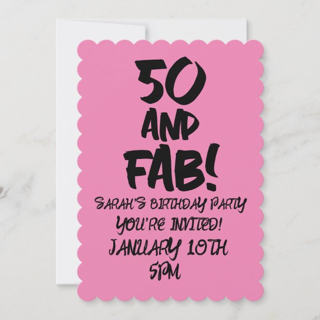 50th BIRTHDAY 50 AND FAB PINK PARTY INVITATIONS (Front)