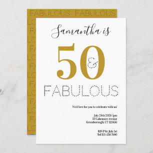50th Birthday 50 and Fab Typography Gold Party Invitation