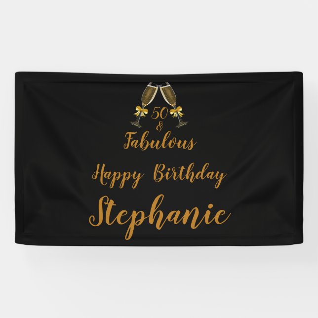 50th Birthday 50 and Fabulous Black |  Faux Gold Banner (Horizontal)
