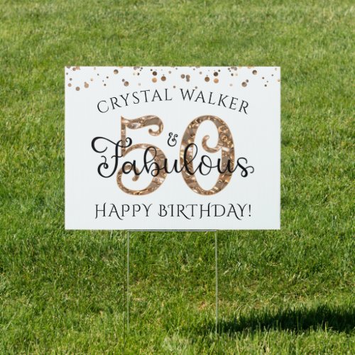 50th Birthday 50 AND FABULOUS Black Gold Confetti Sign