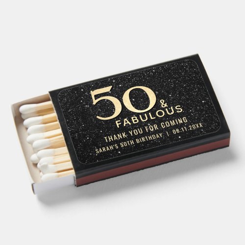 50th Birthday 50 and Fabulous Black Gold Elegant Matchboxes