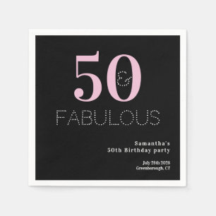 50th Birthday 50 and Fabulous Black Pink Party Napkins