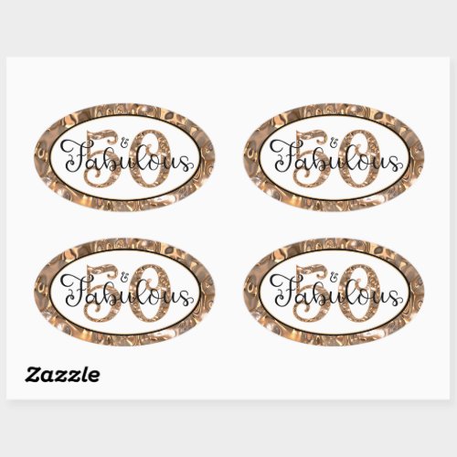 50th Birthday 50 AND FABULOUS Elegant Party Decor Oval Sticker