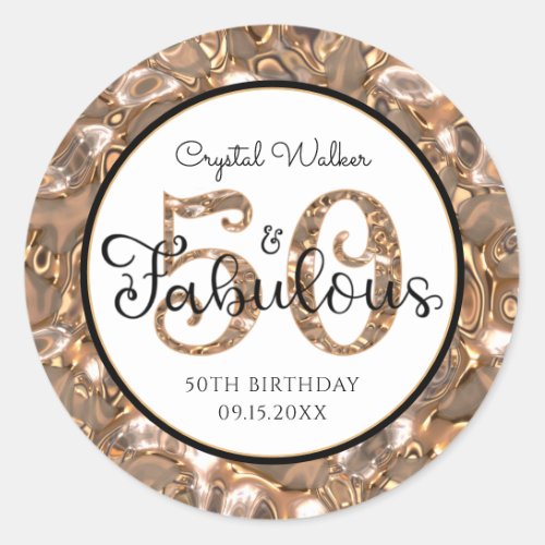 50th Birthday 50 AND FABULOUS Elegant Personalized Classic Round Sticker