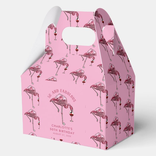 50th Birthday 50 and Fabulous Flamingo Custom Favor Boxes (Front)