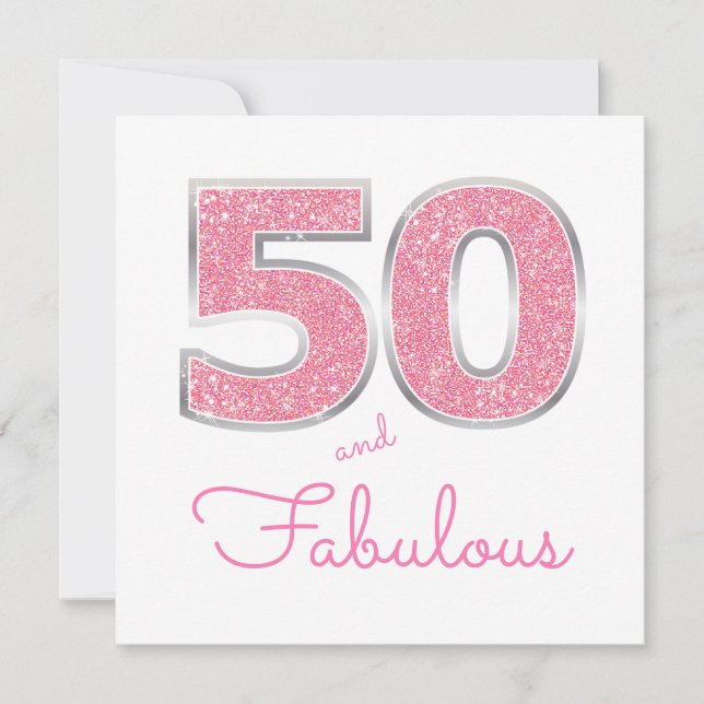 50th Birthday 50 And Fabulous Girly Pink Glitter Invitation (Front)