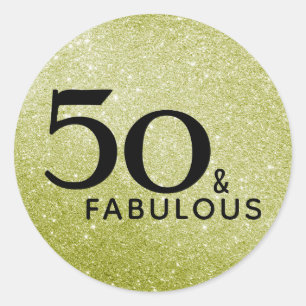 50th Birthday 50 and Fabulous Gold Black Glitter Classic Round Sticker