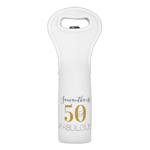 50th Birthday 50 and Fabulous Gold White Birthday Wine Bag
