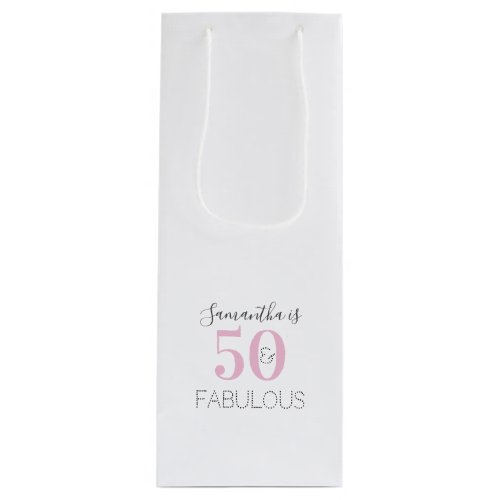 50th Birthday 50 and Fabulous Modern Pink Birthday Wine Gift Bag