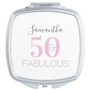 50th Birthday 50 and Fabulous Modern Pink Compact Mirror