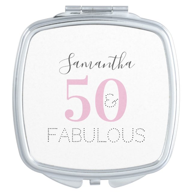 50th Birthday 50 and Fabulous Modern Pink  Compact Mirror (Front)